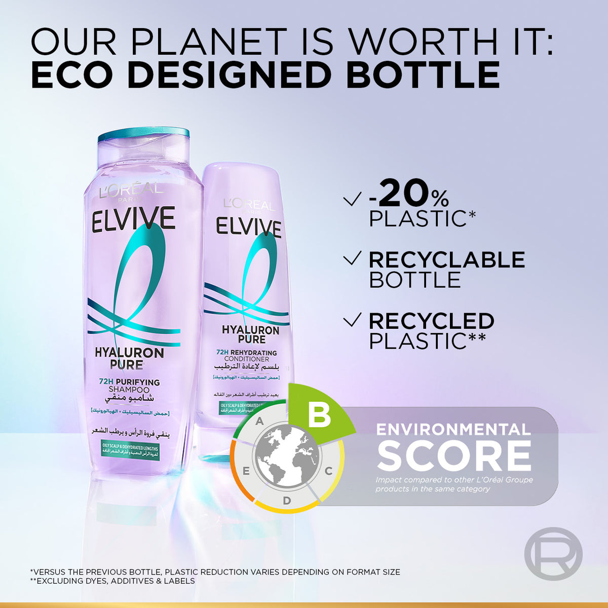 L’Oréal Paris Elvive Hyaluron Pure Purifying Shampoo for Oily Roots And Dehydrated Length 400 ML