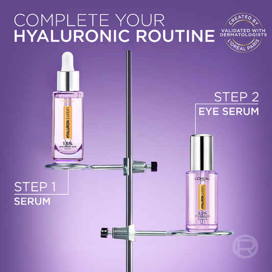 L’Oréal Paris, Hyaluron Expert Eye Serum, Targeted Eye Contour Treatment for Hydration and Plump, with Hyaluronic Acid and Caffeine, 20ml