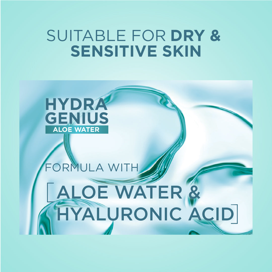 L'Oréal Paris, Hydra Genius, Water-Based Gel Facial Moisturiser, with Aloe Vera, for Dry and Sensitive Skin, 70 ml