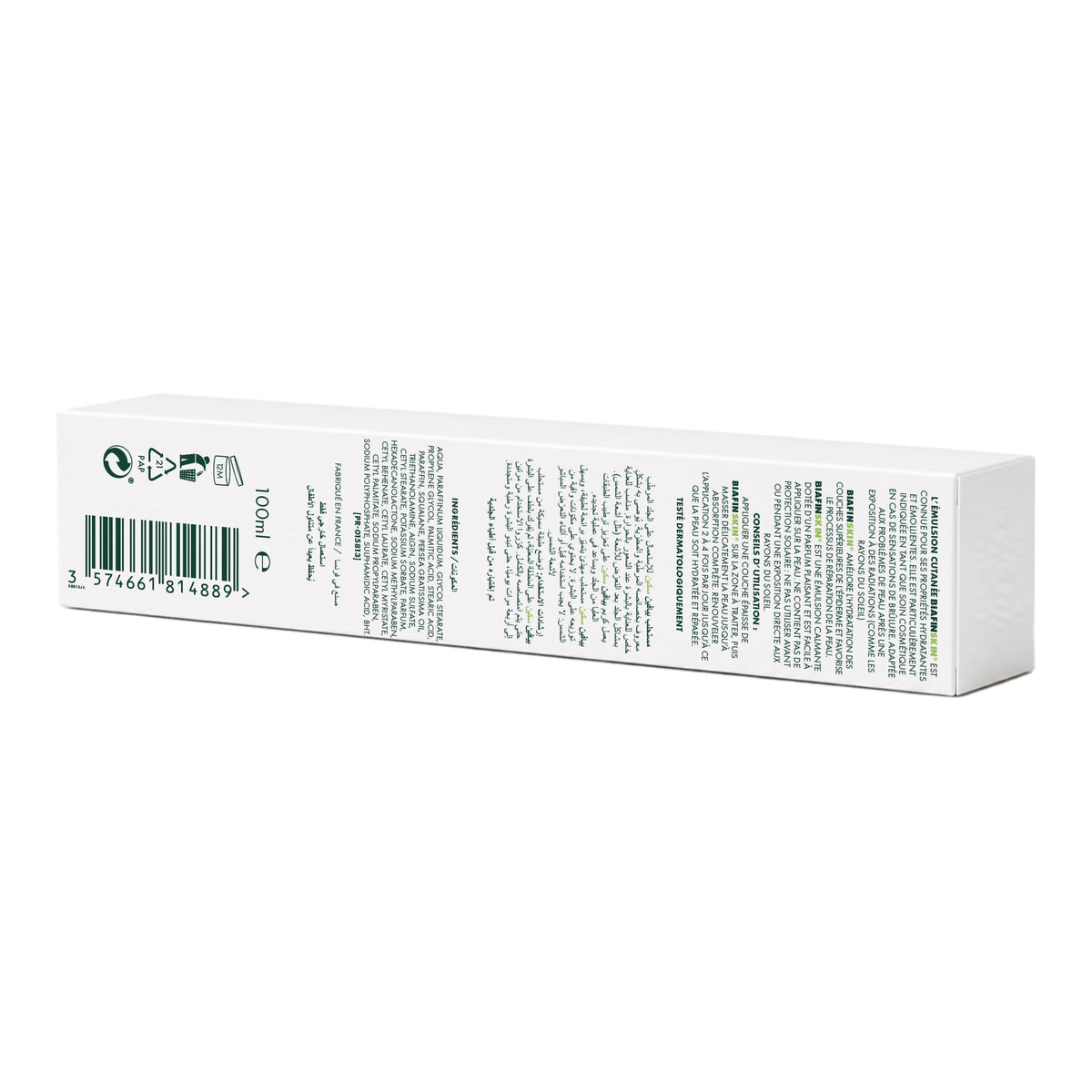 Biafinskin skin emulsion box, back