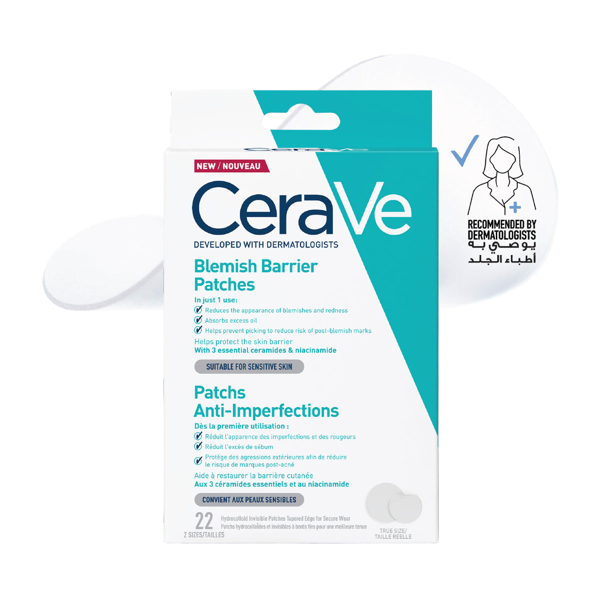 CeraVe Blemish Barrier Patches With 3 Essential Ceramides and Niacinamide, 22pcs