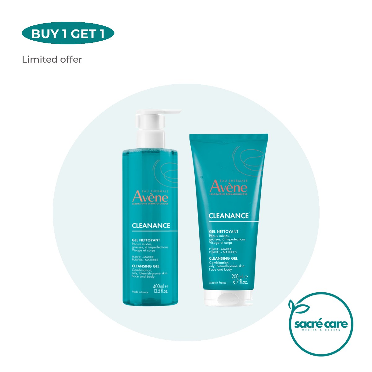Buy 1 Get 1: Eau Thermale Avène Cleanance cleansing gel 400ml + Cleanance cleansing gel 200ml – 1