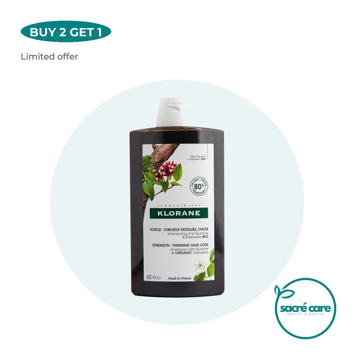 Buy 2 Get 1: Two Get One Klorane Fortifying Quinine Shampoo 400ml – 1