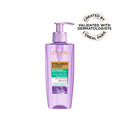 L’Oréal Paris, Hyaluron Expert Oil Control Deep Cleansing and Hydrating Gel, With Hyaluronic Acid and Salicylic Acid, for Combination to Oily Skin - 200ml