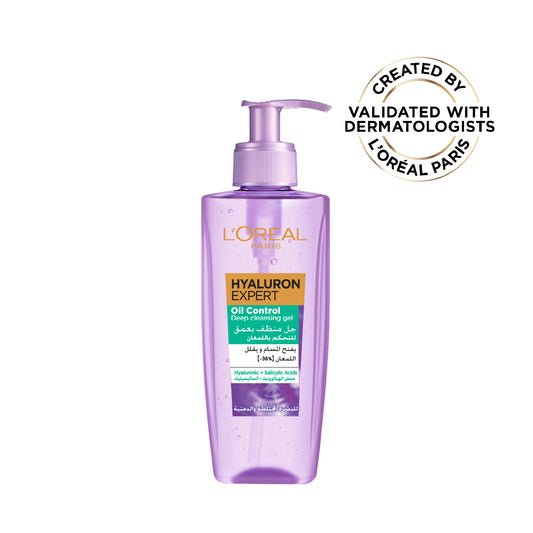 L’Oréal Paris, Hyaluron Expert Oil Control Deep Cleansing and Hydrating Gel, With Hyaluronic Acid and Salicylic Acid, for Combination to Oily Skin - 200ml
