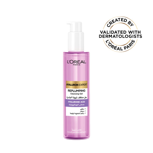 L’Oréal Paris, Hyaluron Expert Replumping Cleansing Gel, with Hyaluronic Acid, to Replump, Purify and Hydrate, for All Skin Types Including Sensitive, 150ml