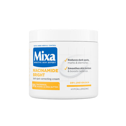 Mixa Niacinamide Bright Moisturizing Cream Jar - For Dry & Dull Skin in Need of Unifying - With 9% Shea Butter, Niacinamide & Vitamin C - 400 ml