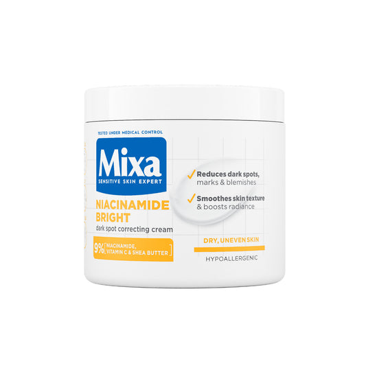Mixa Niacinamide Bright Moisturizing Cream Jar - For Dry & Dull Skin in Need of Unifying - With 9% Shea Butter, Niacinamide & Vitamin C - 400 ml