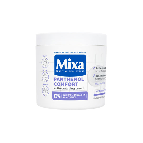 Mixa Panthenol Comfort Moisturizing Cream Jar - Anti-Scratching Cream - For Dry Skin, Atopy Prone Skin and Eczema - With 13% Glycerin, Omega 6 & 9, and Panthenol - For Face, Hands & Body - 400 ml