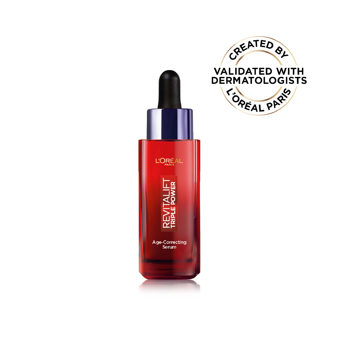 L’Oréal Paris Revitalift Triple Power Age-Correcting™ Serum with Tri-peptides, Hyaluronic Acid, and Vitamin C to Hydrate, Tone, and Firm Skin, 30ml.