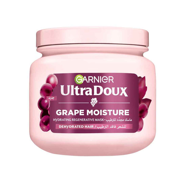 Garnier Ultra Doux Grape Moisture - Deep Regenerative Mask for Dehydrated Hair. Hydrating Grape Water + Antioxidant Grapeseed Oil -- Paraben-Free, Vegan, Cruelty-Free - 340ml