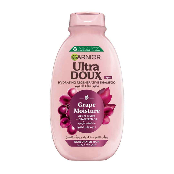 Garnier Ultra Doux Grape Moisture - Hydrating Regenerative Shampoo for Dehydrated Hair. Hydrating Grape Water + Antioxidant Grapeseed Oil - Paraben-Free, Vegan, Cruelty-Free - 400ml