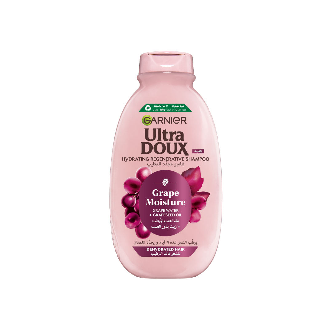 Garnier Ultra Doux Grape Moisture - Hydrating Regenerative Shampoo for Dehydrated Hair. Hydrating Grape Water + Antioxidant Grapeseed Oil - Paraben-Free, Vegan, Cruelty-Free - 400ml