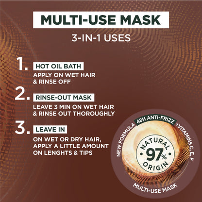 Garnier Ultra Doux Coconut Hair Food 3in1 Mask for frizzy hair, Boosted with Vitamins C, E & F