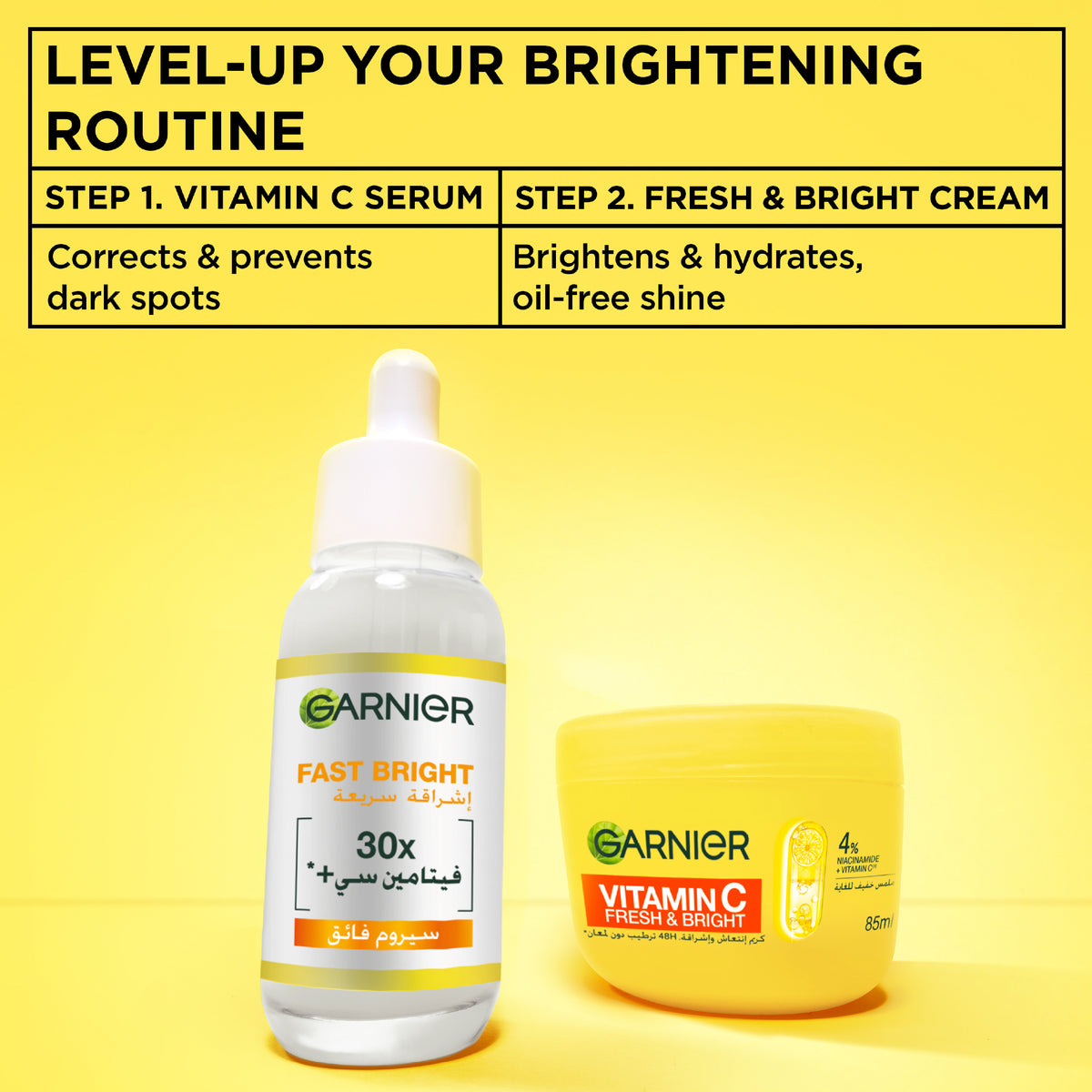 Garnier Vitamin C Fresh & Bright Cream. Hydration, 48H Oil Free Hydration - 4% [Vitamin C* + Niacinamide] - Cruelty Free International & Vegan - 85ml