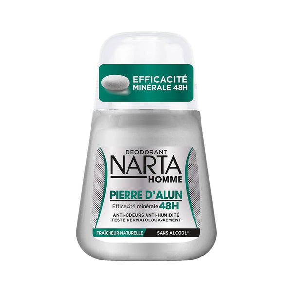 Narta - Alum Stone - Roll-On Deodorant - 48H Natural Mineral Protection - For Men - 50ml