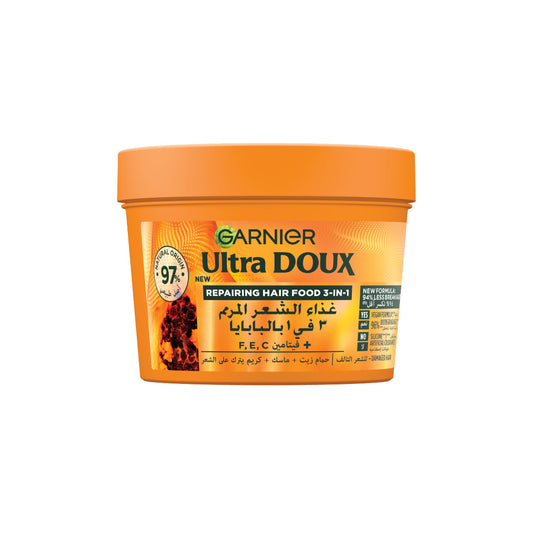 Garnier Ultra Doux Papaya Vegan Hair Food 3in1 Mask for damaged hair, Boosted with Vitamins C, E & F