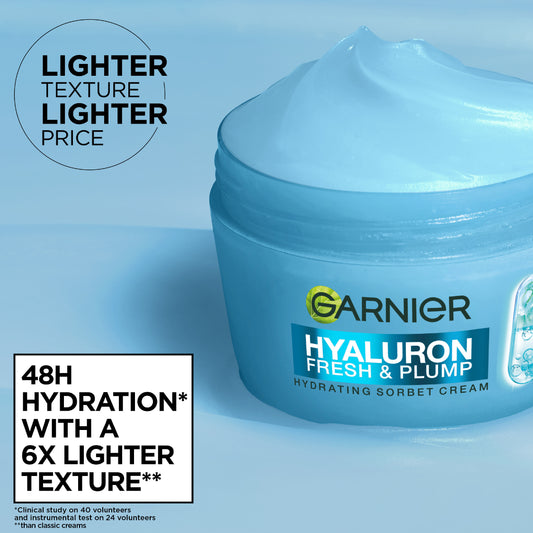 Garnier Hyaluron Fresh & Plump Cream - Hydration, 48H Oil Free - 4% [Hyaluronic Acid + Niacinamide] - Cruelty Free International & Vegan - 85ml