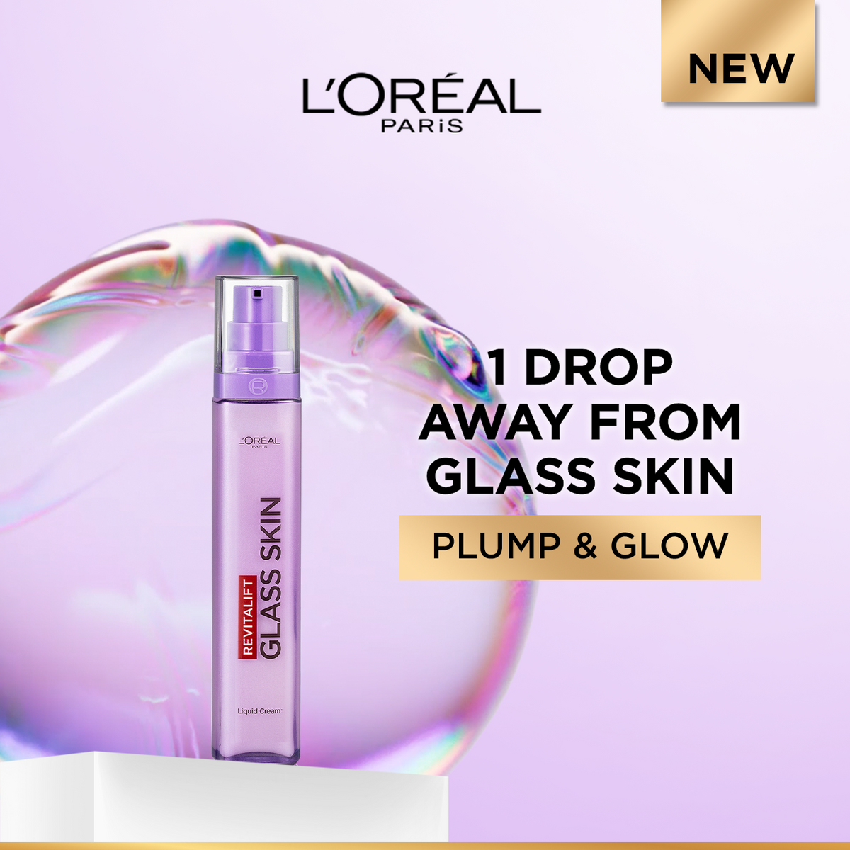 L’Oréal Paris Revitalift Glass Skin Liquid Cream: 1 drop for 100H Glowing Hydration. With Hyaluronic Acid & Vitamins B3+B5+C for Dewy, Plumped Glass Skin, 50ml.