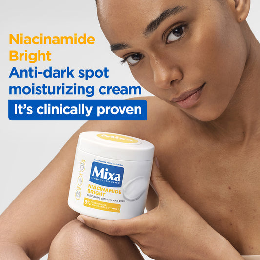 Mixa Niacinamide Bright Moisturizing Cream Jar - For Dry & Dull Skin in Need of Unifying - With 9% Shea Butter, Niacinamide & Vitamin C - 400 ml
