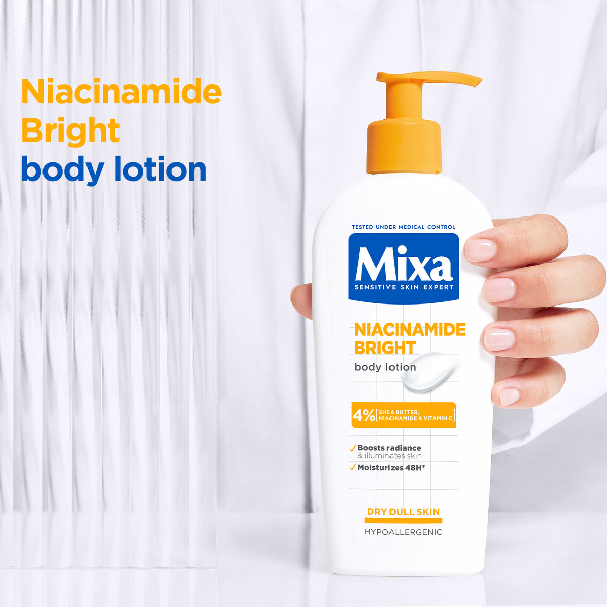 Mixa Niacinamide Bright Body Lotion - For Dry & Dull Skin in Need of Unifying - With 4% Shea Butter, Niacinamide & Vitamin C - 250 ml