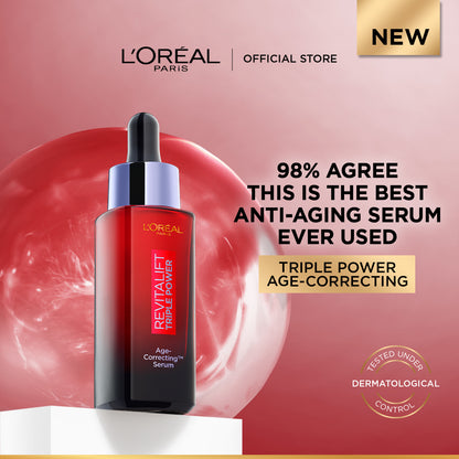 L’Oréal Paris Revitalift Triple Power Age-Correcting™ Serum with Tri-peptides, Hyaluronic Acid, and Vitamin C to Hydrate, Tone, and Firm Skin, 30ml.