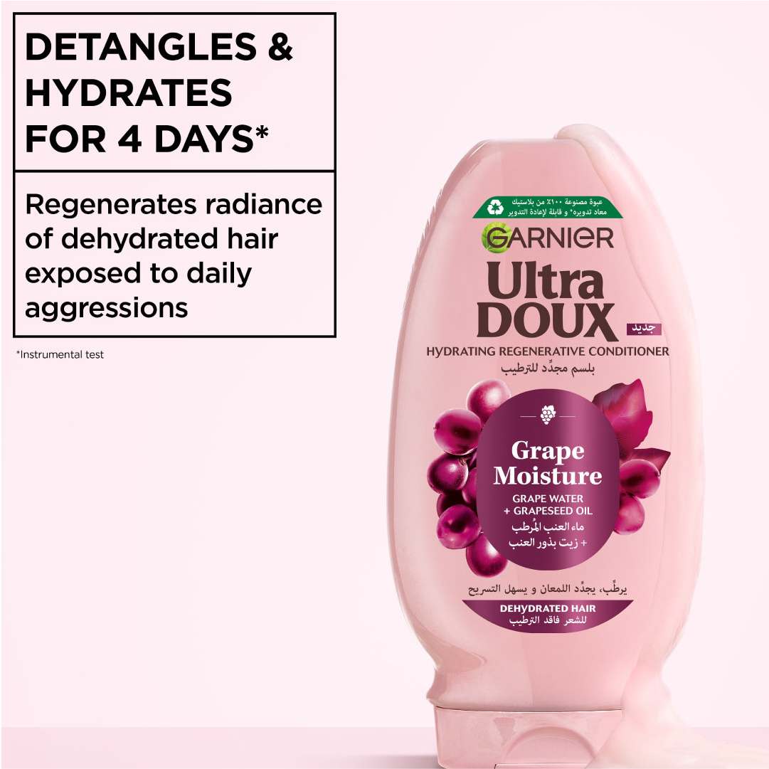 Garnier Ultra Doux Grape Moisture - Hydrating Regenerative Conditioner for Dehydrated Hair. Hydrating Grape Water + Antioxidant Grapeseed Oil - - Paraben-Free, Vegan, Cruelty-Free - 200ml