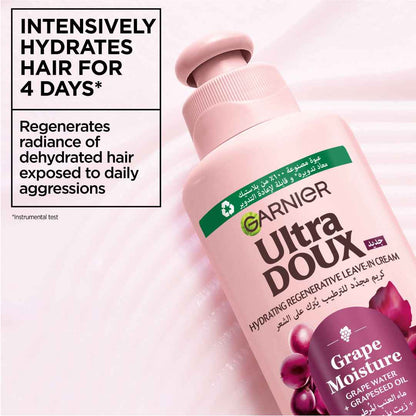 Garnier Ultra Doux Grape Moisture 2 in 1 Styling Cream, Volumizing Hydration for Dehydrated Hair. Hydrating Grape Water + Antioxidant Grapeseed Oil - Paraben-Free, Vegan, Cruelty-Free - 200ml
