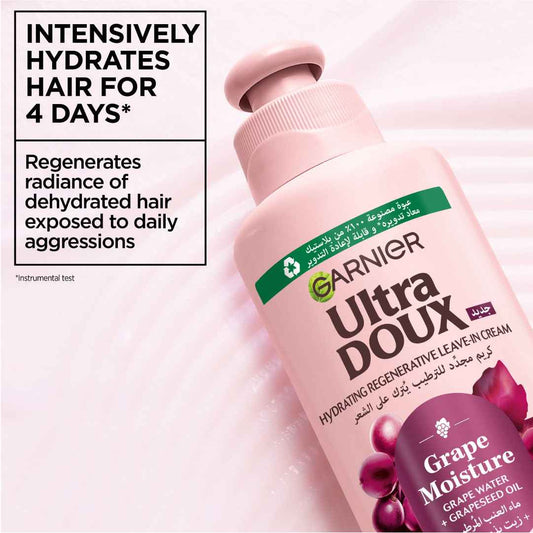 Garnier Ultra Doux Grape Moisture 2 in 1 Styling Cream, Volumizing Hydration for Dehydrated Hair. Hydrating Grape Water + Antioxidant Grapeseed Oil - Paraben-Free, Vegan, Cruelty-Free - 200ml