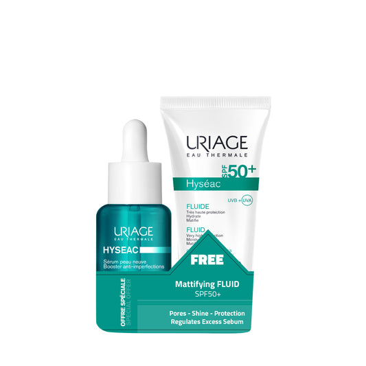 Uriage Hyséac New Skin Serum 30ml + Hyséac Fluid SPF50+ 50ml FREE