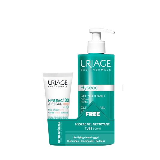 Uriage Hyséac 3-Regul Global Tinted Skincare SPF30 50ml + Cleansing Gel 500ml FREE