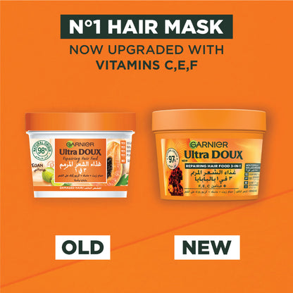 Garnier Ultra Doux Papaya Vegan Hair Food 3in1 Mask for damaged hair, Boosted with Vitamins C, E & F