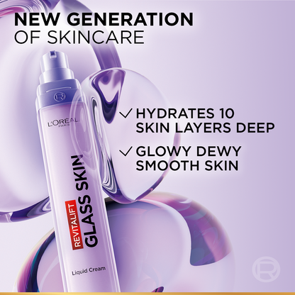 L’Oréal Paris Revitalift Glass Skin Liquid Cream: 1 drop for 100H Glowing Hydration. With Hyaluronic Acid & Vitamins B3+B5+C for Dewy, Plumped Glass Skin, 50ml.