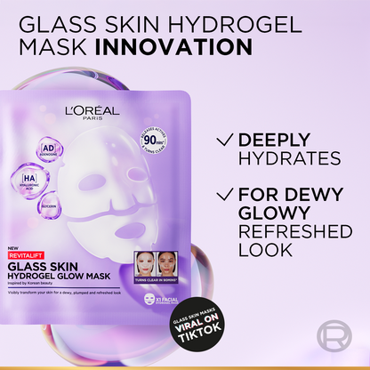 L’Oréal Paris Revitalift Glass Skin Hydrogel Glow Mask, Transform Your Skin For A Dewy, Plumped, Glass Skin In Only 90 Minutes, 1pc.