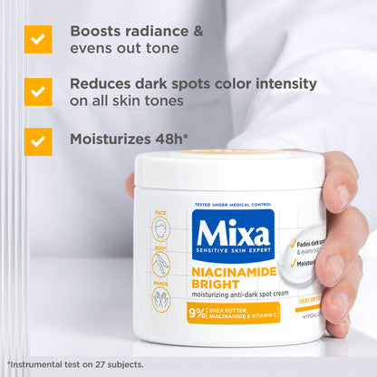 Mixa Niacinamide Bright Moisturizing Cream Jar - For Dry & Dull Skin in Need of Unifying - With 9% Shea Butter, Niacinamide & Vitamin C - 400 ml