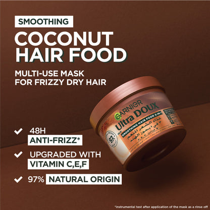 Garnier Ultra Doux Coconut Hair Food 3in1 Mask for frizzy hair, Boosted with Vitamins C, E & F