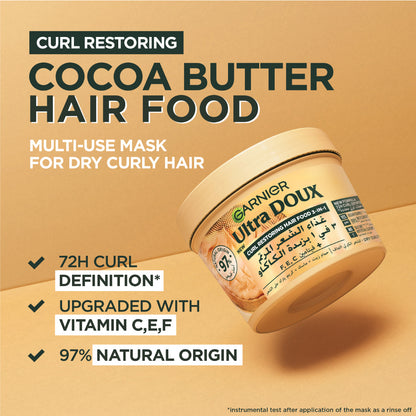 Garnier Ultra Doux Cocoa Butter Vegan Hair Food 3in1 Mask for curly hair, Boosted with Vitamins C, E & F