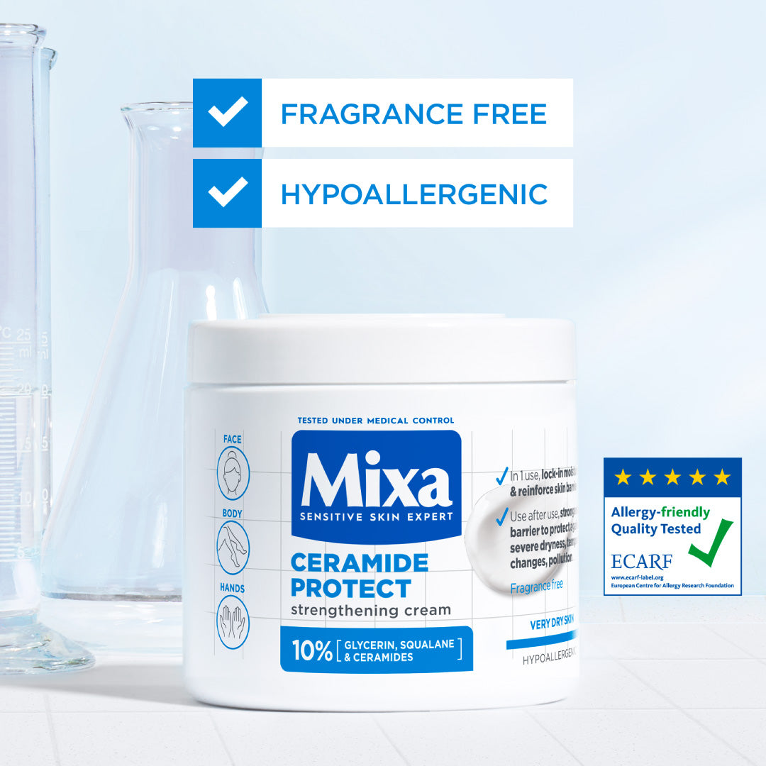 Mixa Ceramide Protect Moisturizing Cream Jar - For Dry, Very Dry and Sensitive Skin - With 10% Glycerin, Squalane and Ceramides - For Face, Hands & Body - 400 ml