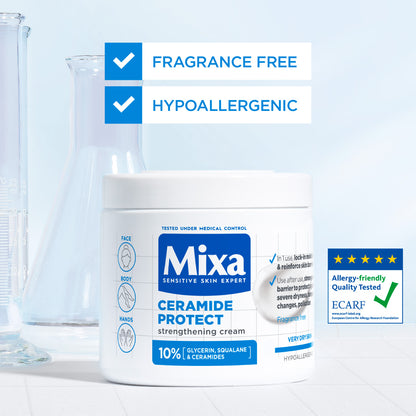 Mixa Ceramide Protect Moisturizing Cream Jar - For Dry, Very Dry and Sensitive Skin - With 10% Glycerin, Squalane and Ceramides - For Face, Hands & Body - 400 ml