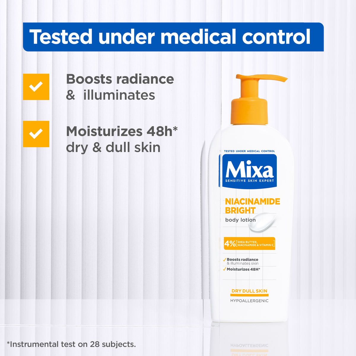 Mixa Niacinamide Bright Body Lotion - For Dry & Dull Skin in Need of Unifying - With 4% Shea Butter, Niacinamide & Vitamin C - 250 ml