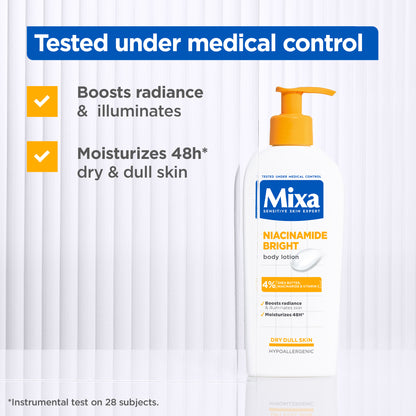 Mixa Niacinamide Bright Body Lotion - For Dry & Dull Skin in Need of Unifying - With 4% Shea Butter, Niacinamide & Vitamin C - 250 ml