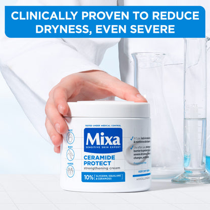 Mixa Ceramide Protect Moisturizing Cream Jar - For Dry, Very Dry and Sensitive Skin - With 10% Glycerin, Squalane and Ceramides - For Face, Hands & Body - 400 ml