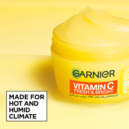 Garnier Vitamin C Fresh & Bright Cream. Hydration, 48H Oil Free Hydration - 4% [Vitamin C* + Niacinamide] - Cruelty Free International & Vegan - 85ml