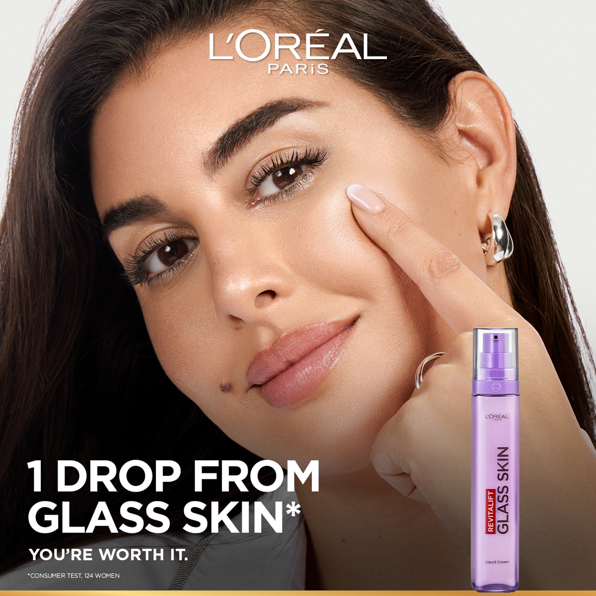 L’Oréal Paris Revitalift Glass Skin Liquid Cream: 1 drop for 100H Glowing Hydration. With Hyaluronic Acid & Vitamins B3+B5+C for Dewy, Plumped Glass Skin, 50ml.