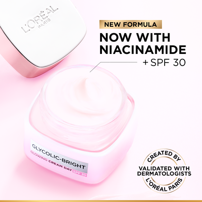 L’Oréal Paris, Glycolic-Bright Glowing Day Cream, for Dark Spots Reduction, Glow Boosting and Skin Tone Evenness, SPF 30, 50ml
