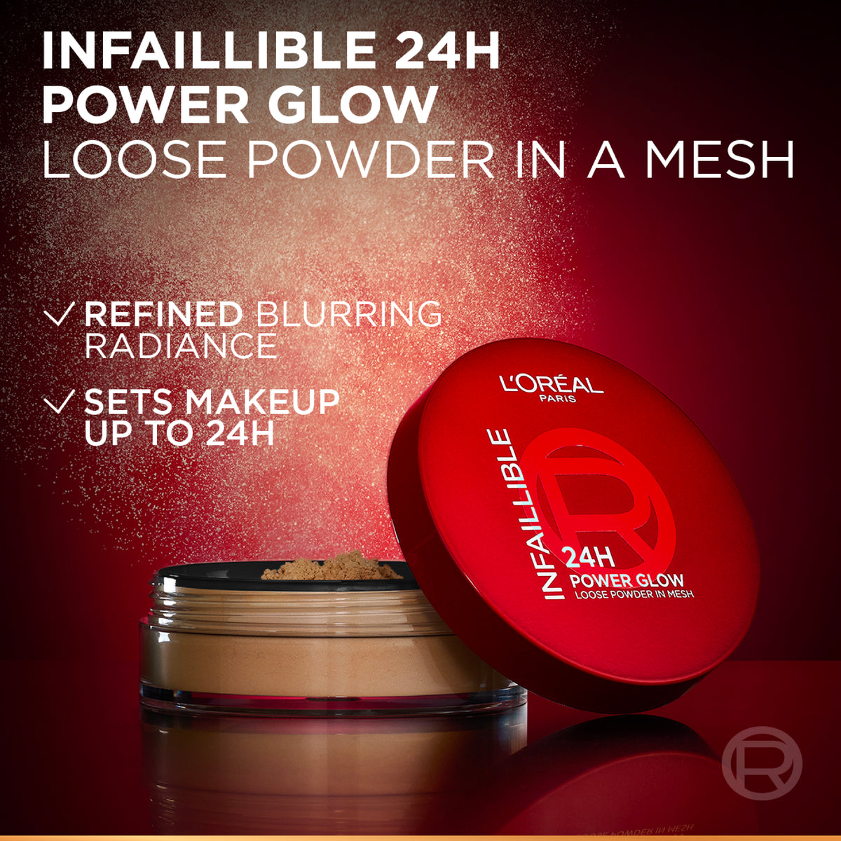 L’Oréal Paris Infaillible 24H Power Glow Loose Powder in Mesh, Pore Blurring, Radiant Glow, and Hydrating Formula with 2 Shades, 9.5g.