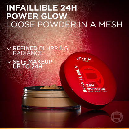 L’Oréal Paris Infaillible 24H Power Glow Loose Powder in Mesh, Pore Blurring, Radiant Glow, and Hydrating Formula with 2 Shades, 9.5g.
