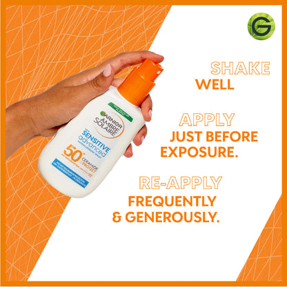 Garnier Ambre Solaire Sensitive Advanced SPF 50+ Ceramide Protect Sunscreen Spray For Adults (150mL)
