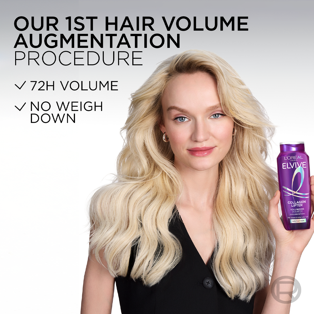 L'Oreal Paris Elvive Collagen Peptide Shampoo + Lifter 72h volume Clear formula