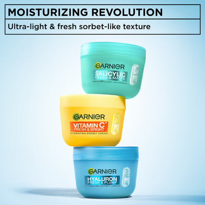 Garnier Hyaluron Fresh & Plump Cream - Hydration, 48H Oil Free - 4% [Hyaluronic Acid + Niacinamide] - Cruelty Free International & Vegan - 85ml